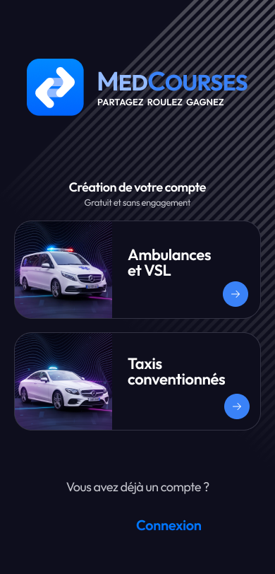 Interface MedCourses pour publier une course de transport sanitaire