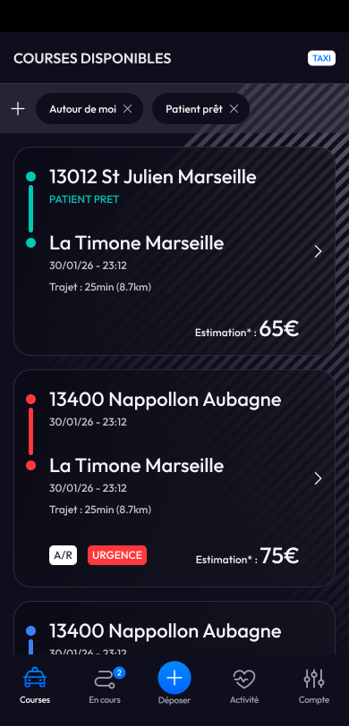 Écran mobile de réservation d’une course entre confrères